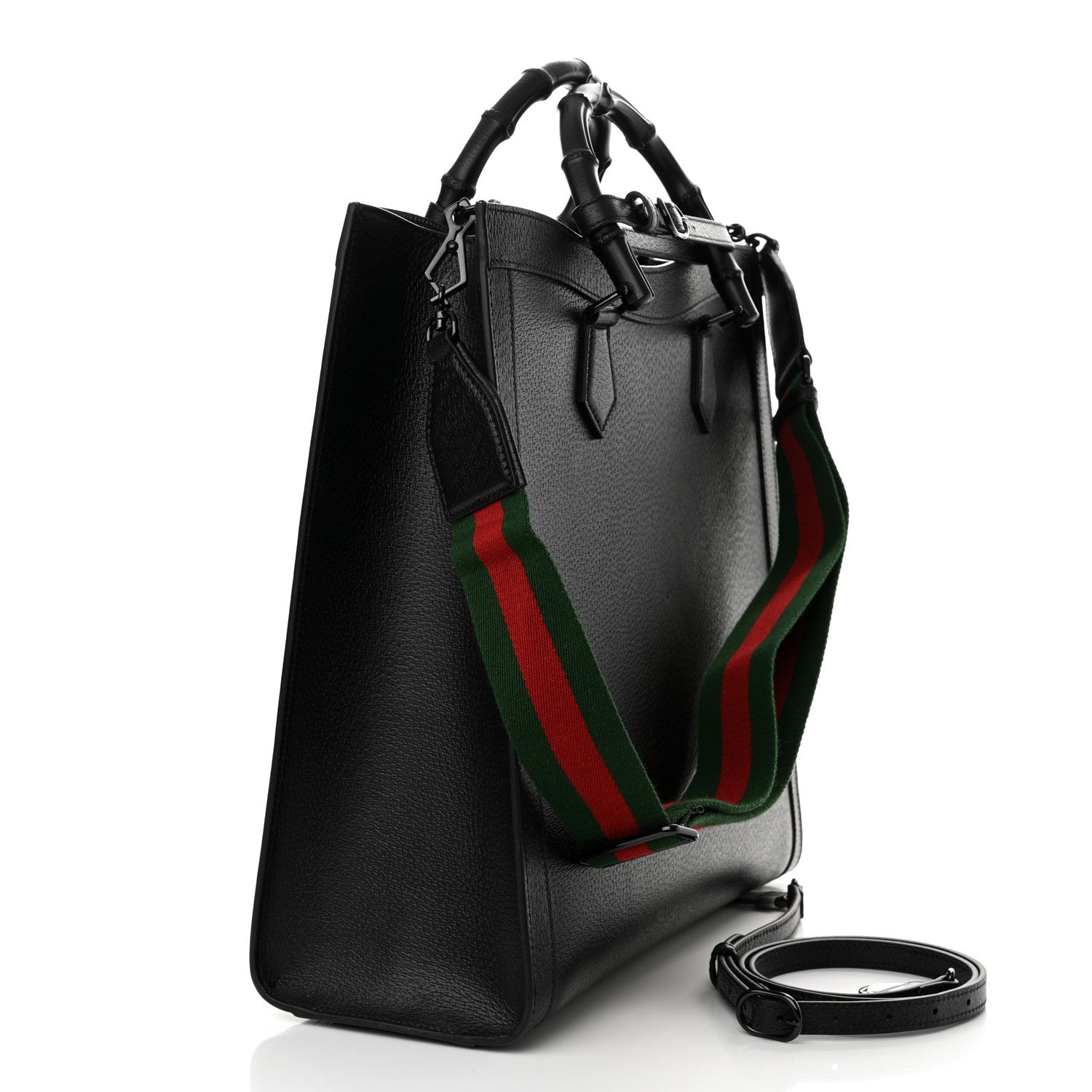 Gucci Textured Dollar Calfskin Web Monochrome Large Diana Tote Bag Black 3 of 11