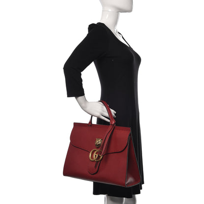 Gucci Calfskin Feline Medium GG Marmont Top Handle Bag Vulcanic Red 2 of 16