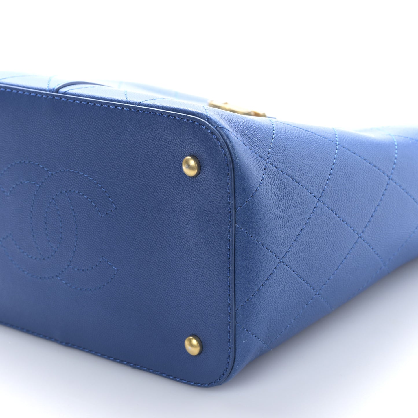 Caviar Stitched Small Shopping Bag Blue