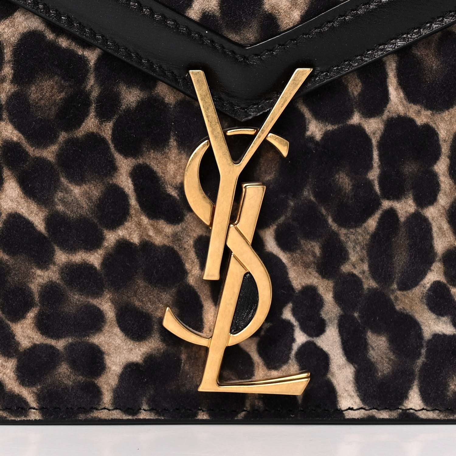 Saint Laurent Suede Leopard Print Monogram Cassandra Clasp Bag Black 9 of 9