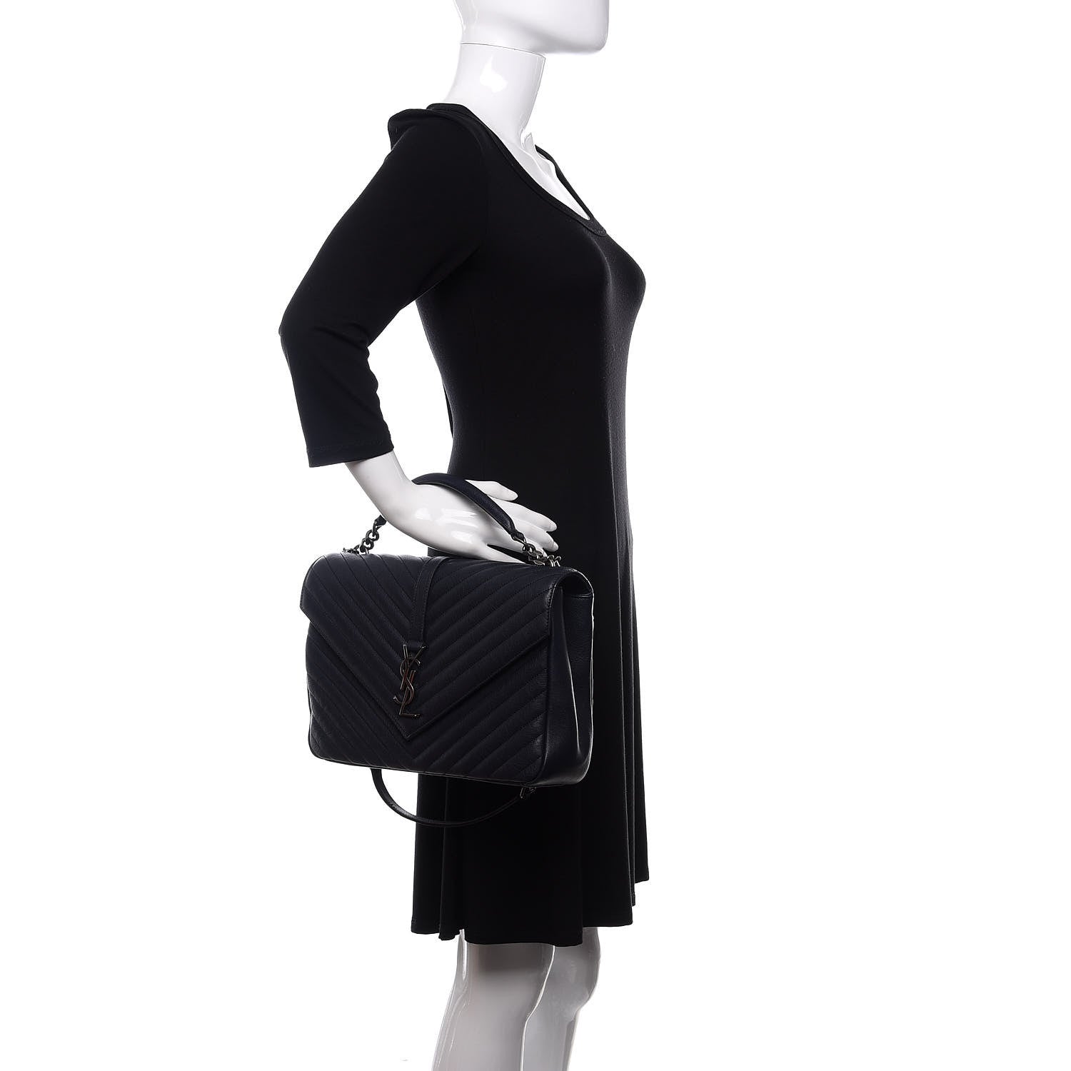 Saint Laurent Sheepskin Matelasse Chevron Monogram Large College Satchel Black 3 of 11
