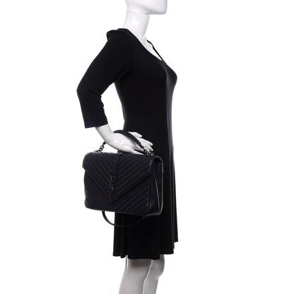 Saint Laurent Sheepskin Matelasse Chevron Monogram Large College Satchel Black 3 of 11
