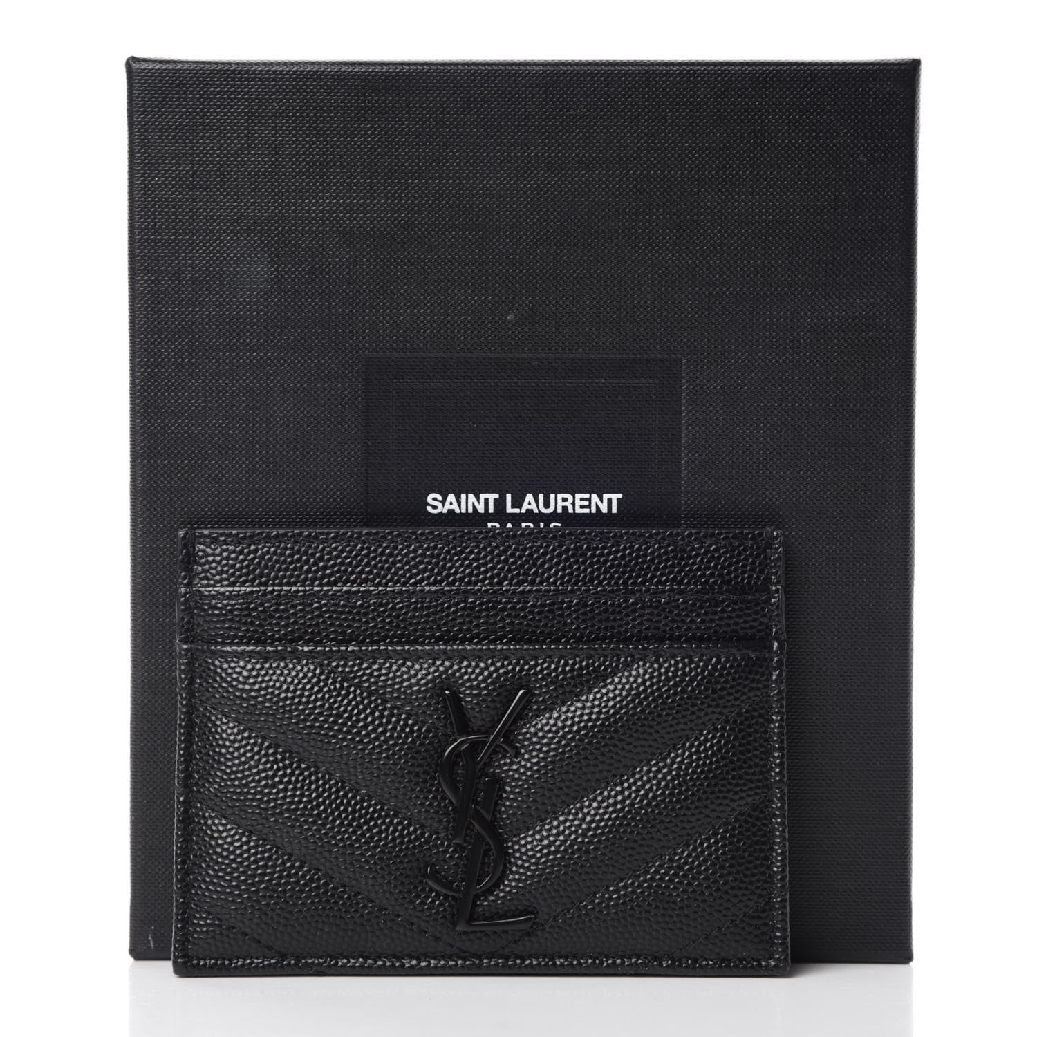 Saint Laurent Grain De Poudre Matelasse Chevron Monogram Credit Card Case Black 10 of 10