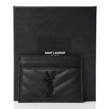 Saint Laurent Grain De Poudre Matelasse Chevron Monogram Credit Card Case Black 10 of 10