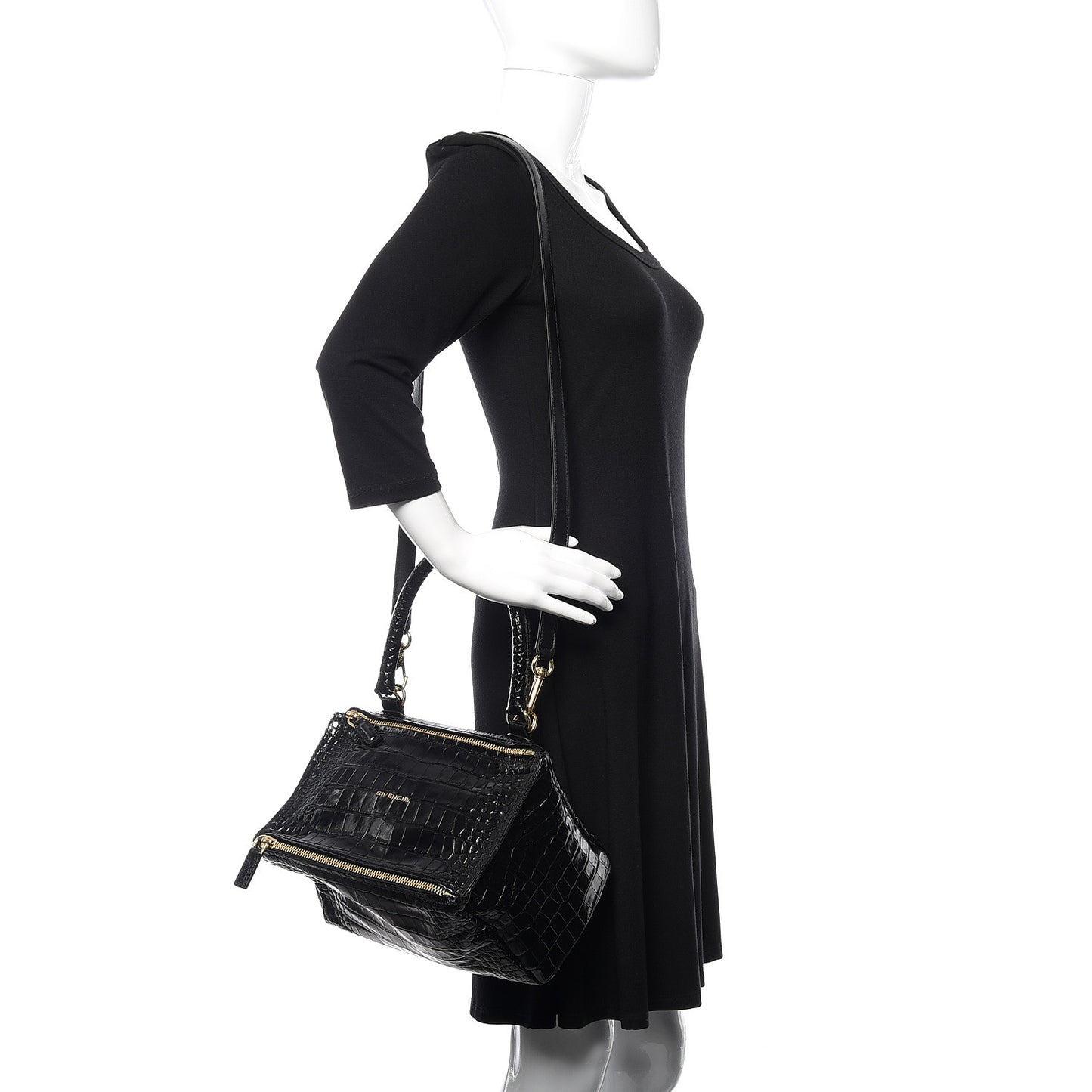 Calfskin Crocodile Embossed Small Pandora Black
