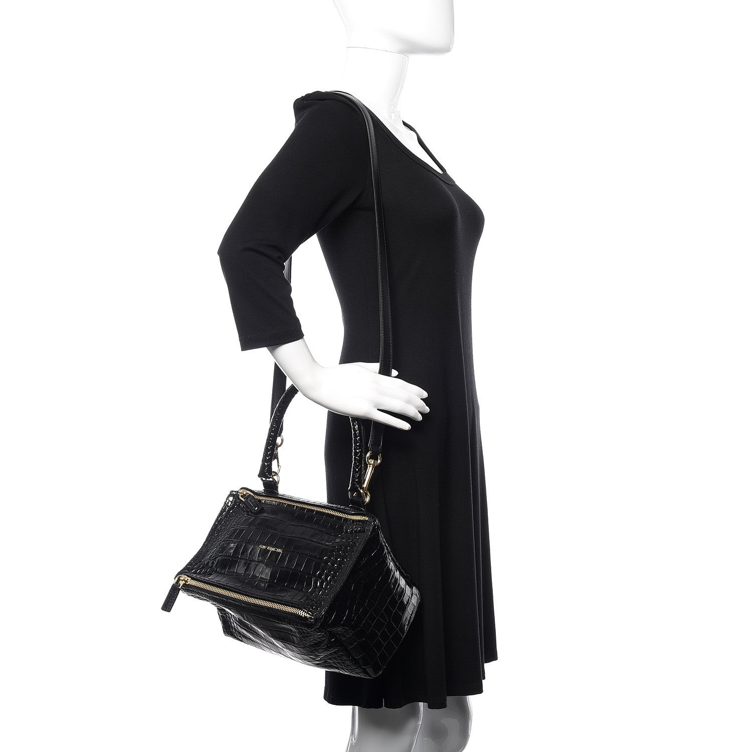 Givenchy Calfskin Crocodile Embossed Small Pandora Black 2 of 10
