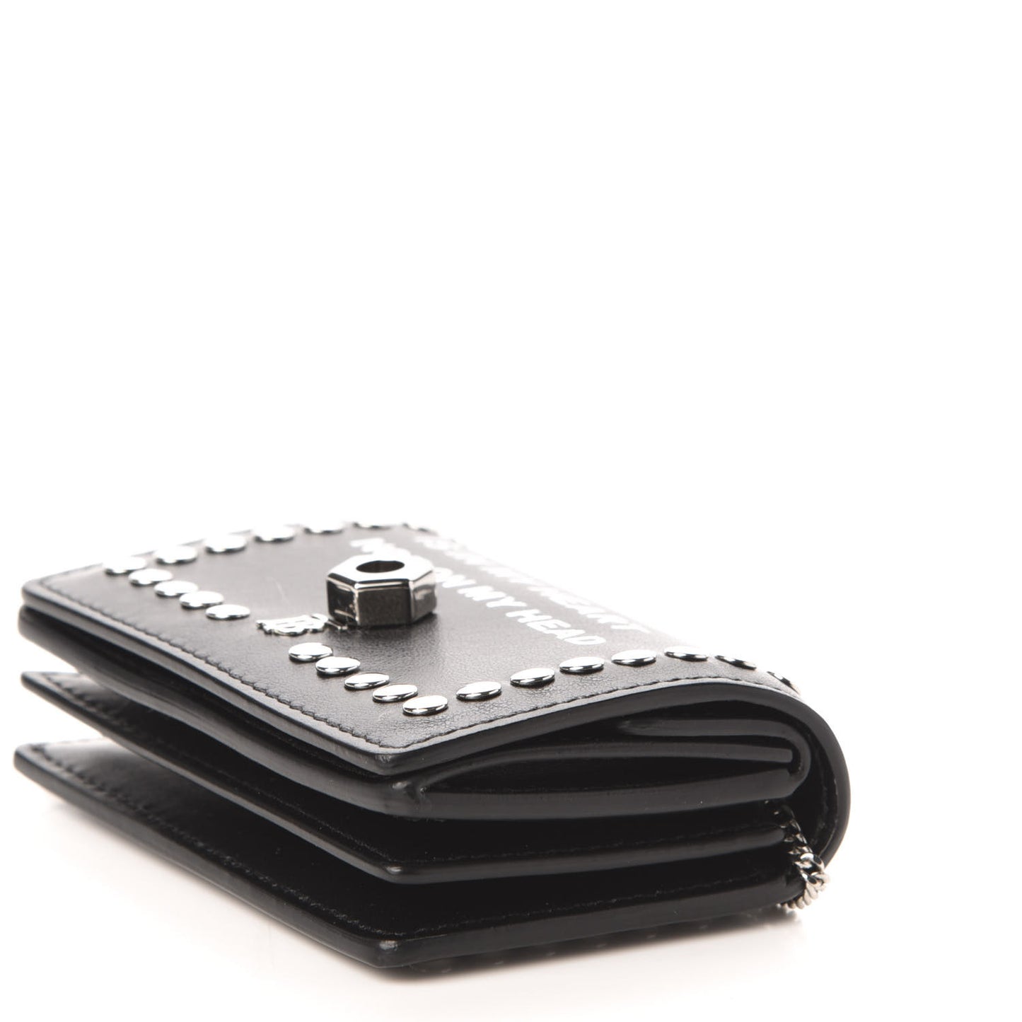 Calfskin Studded Jessie Chain Card Case Black