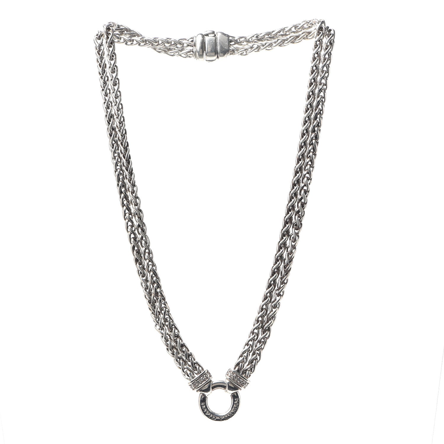 David Yurman Sterling Silver Diamond 18mm Double Wheat Chain Necklace 3 of 5