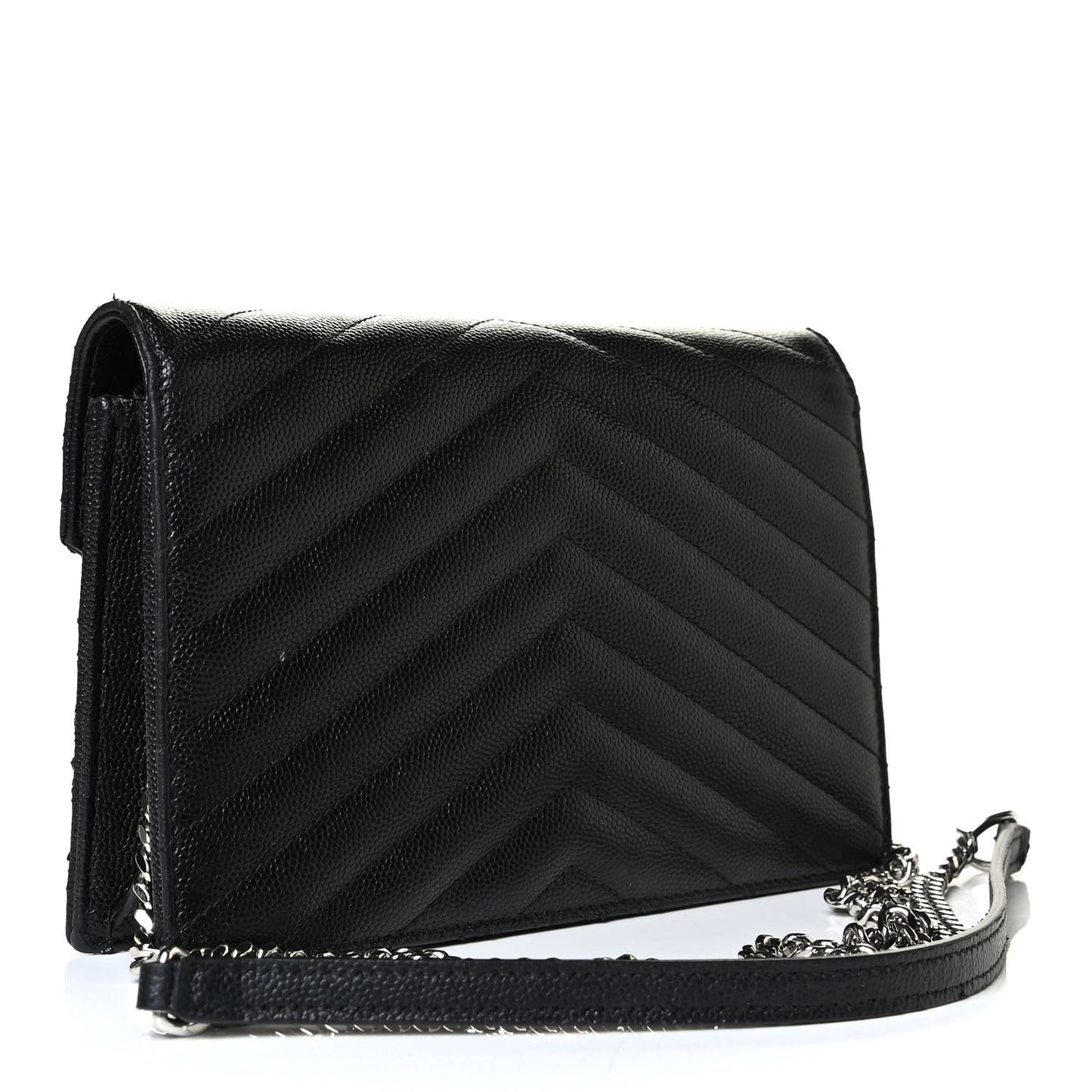 Grain De Poudre Matelasse Chevron Monogram Envelope Chain Wallet Black