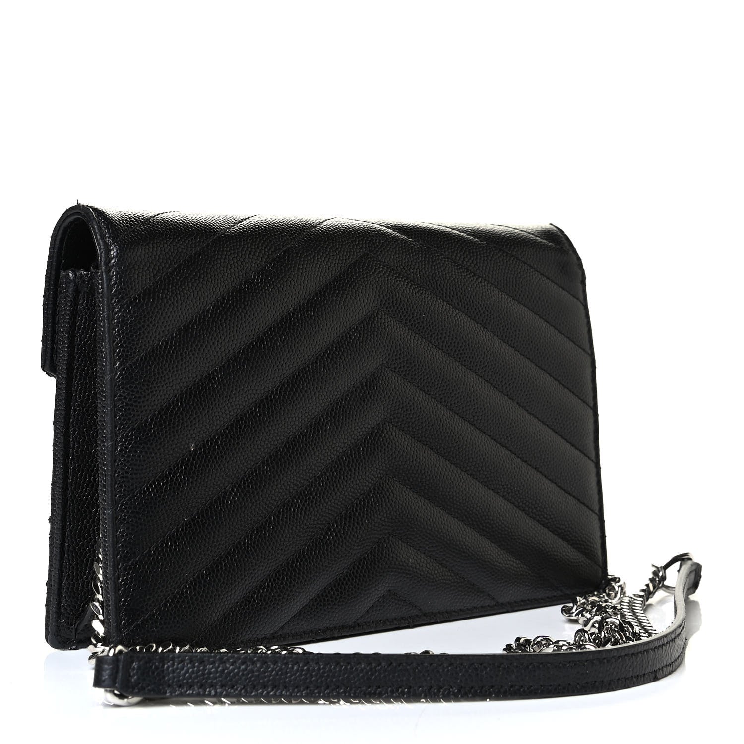 Saint Laurent Grain De Poudre Matelasse Chevron Monogram Envelope Chain Wallet Black 2 of 7