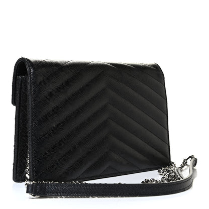 Saint Laurent Grain De Poudre Matelasse Chevron Monogram Envelope Chain Wallet Black 2 of 7