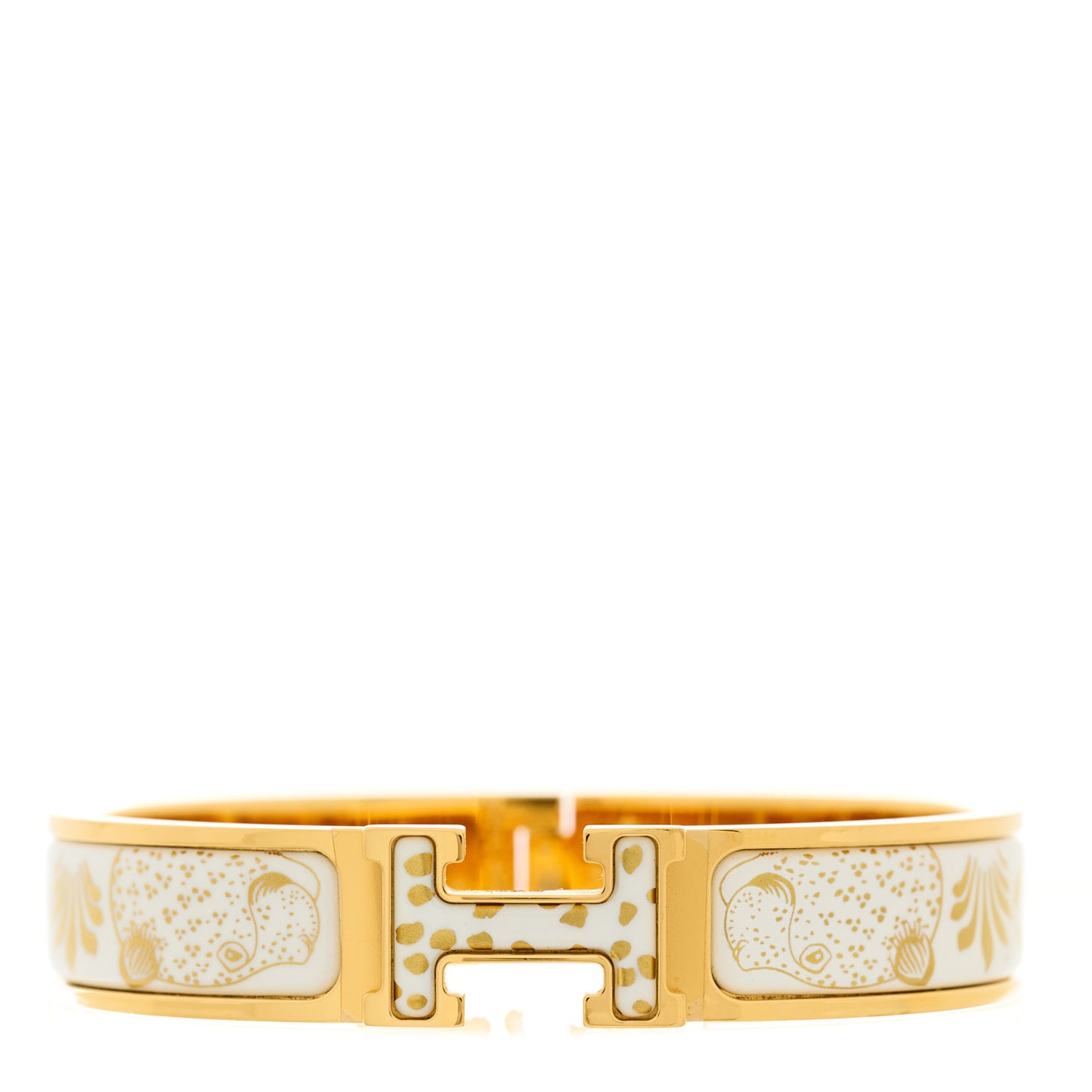Enamel Printed Narrow Leopards Clic Clac H Bracelet PM Jaune Or White