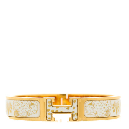 Hermes Enamel Printed Narrow Leopards Clic Clac H Bracelet PM Jaune Or White 1 of 5