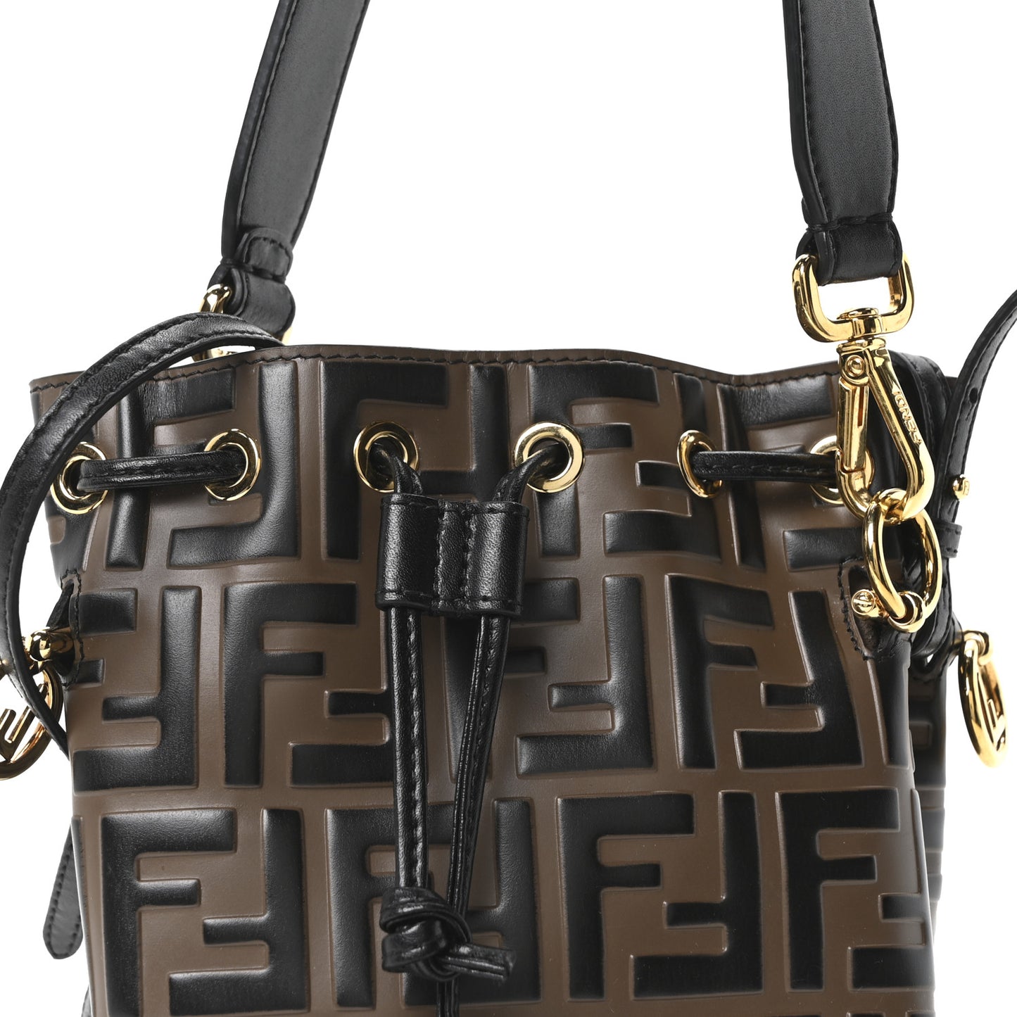 Vitello Liberty F is Fendi Bi-Color FF 1974 Embossed Mini Mon Tresor Bucket Bag Maya Black