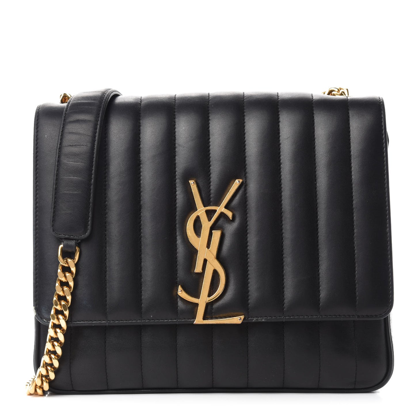 Lambskin Matelasse Monogram Large Vicky Chain Bag Black
