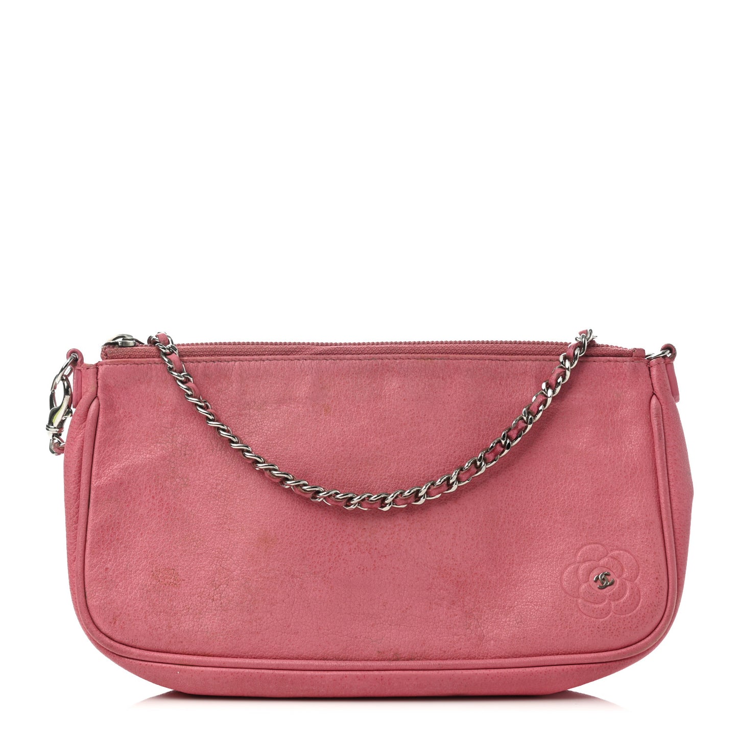 Goatskin Embossed Camellia Pochette Light Pink