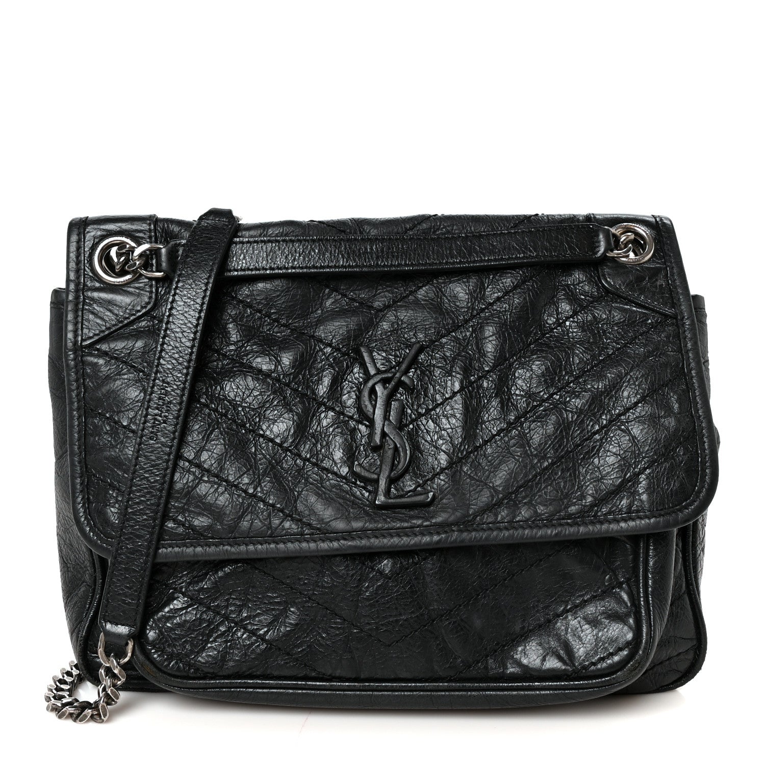 Saint Laurent Crinkled Calfskin Matelasse Monogram Medium Niki Chain Satchel Black 1 of 10
