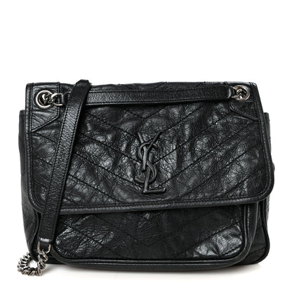 Saint Laurent Crinkled Calfskin Matelasse Monogram Medium Niki Chain Satchel Black 1 of 10