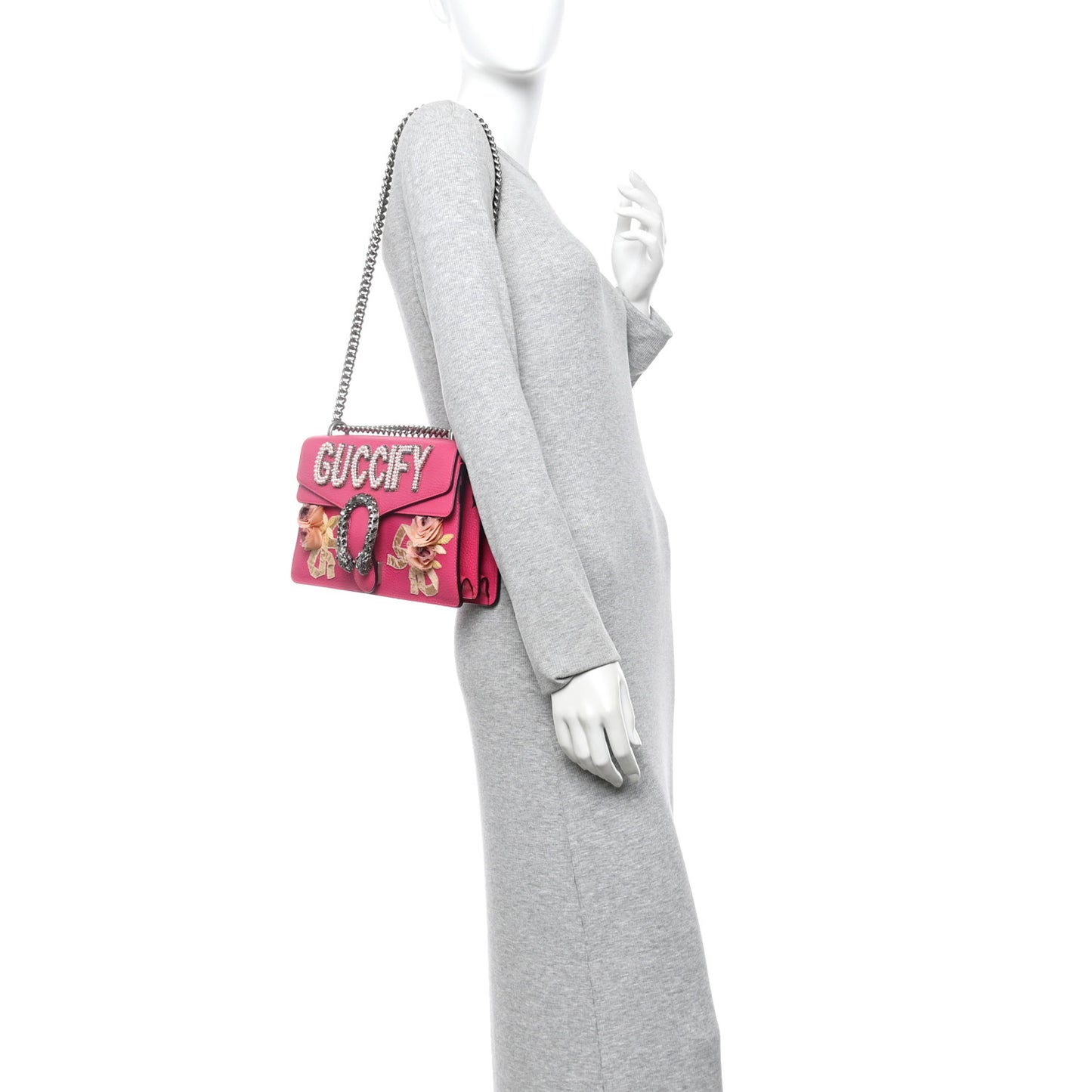Pebbled Calfskin Embellished Guccify Small Dionysus Shoulder Bag Rosa