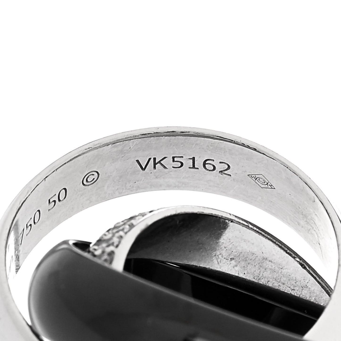 18K White Gold Black Ceramic Diamond Classic Trinity Paved Ring 50 5.5