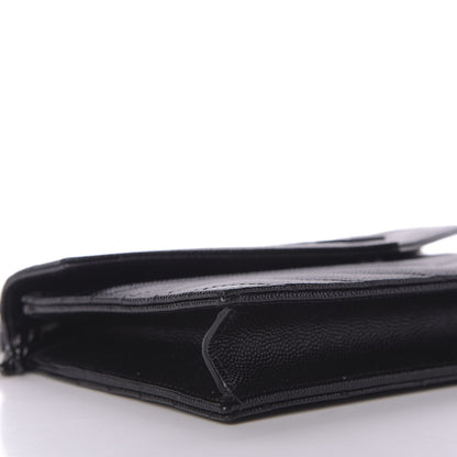 Saint Laurent Grain De Poudre Matelasse Chevron Monogram Envelope Chain Wallet Black 6 of 10