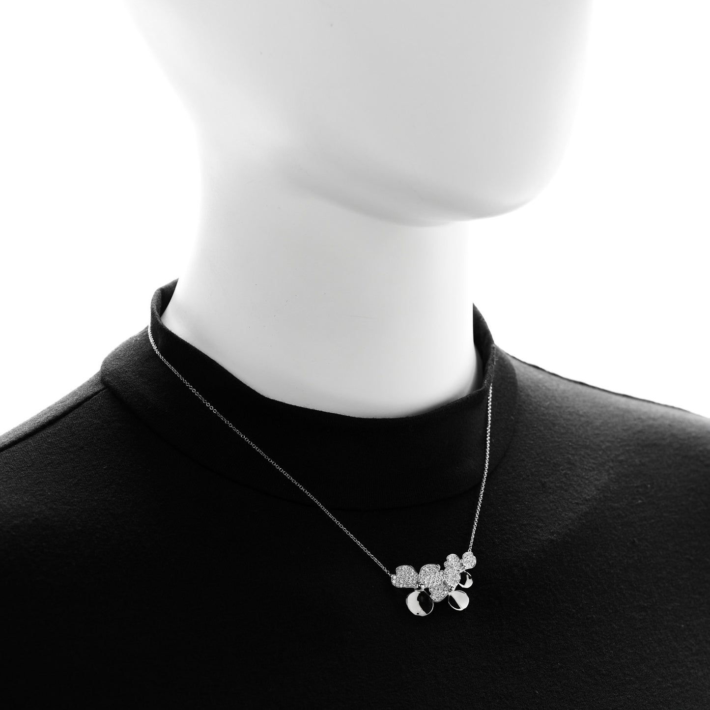 Platinum Diamond Mini Paper Flowers Cluster Pendant Necklace