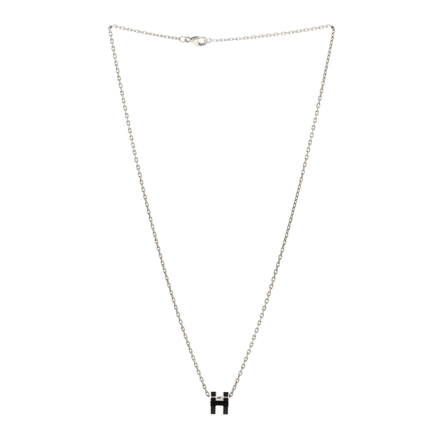 Hermes Lacquered Palladium Mini Pop H Pendant Necklace Black 3 of 7