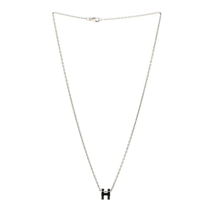 Hermes Lacquered Palladium Mini Pop H Pendant Necklace Black 3 of 7