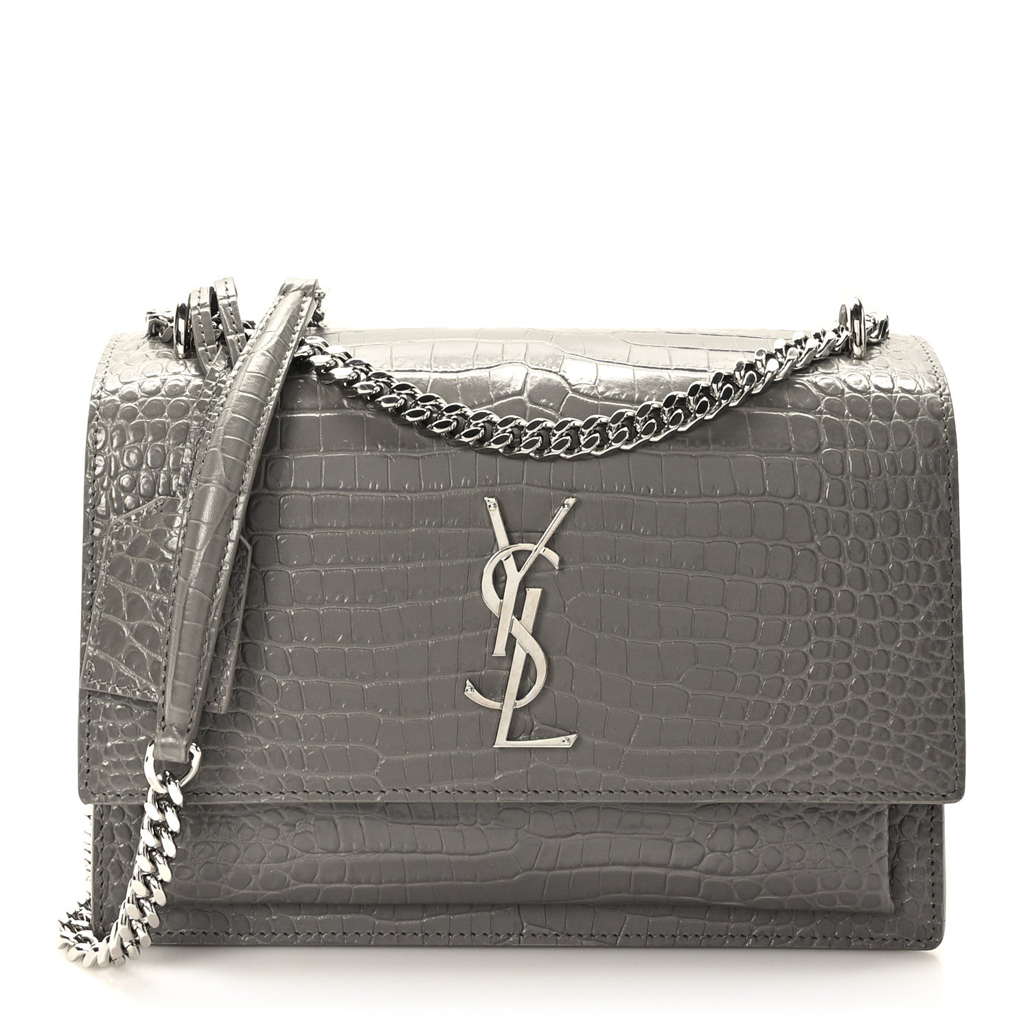 Saint Laurent Calfskin Crocodile Embossed Medium Monogram Sunset Fog 1 of 10