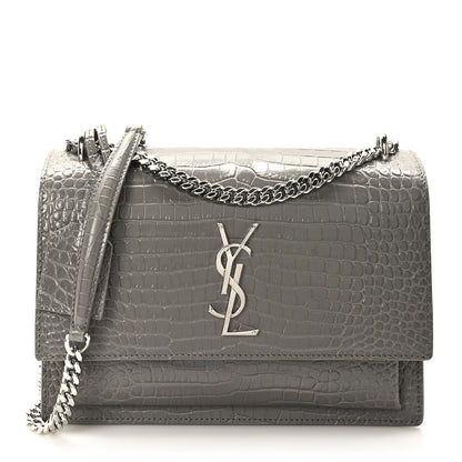 Saint Laurent Calfskin Crocodile Embossed Medium Monogram Sunset Fog 1 of 10