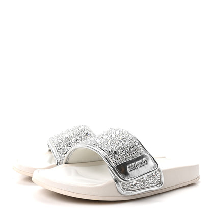 Jimmy Choo Satin Metallic Nappa Crystal Embellished Fitz Slide Sandals 39 Ivory 4 of 10