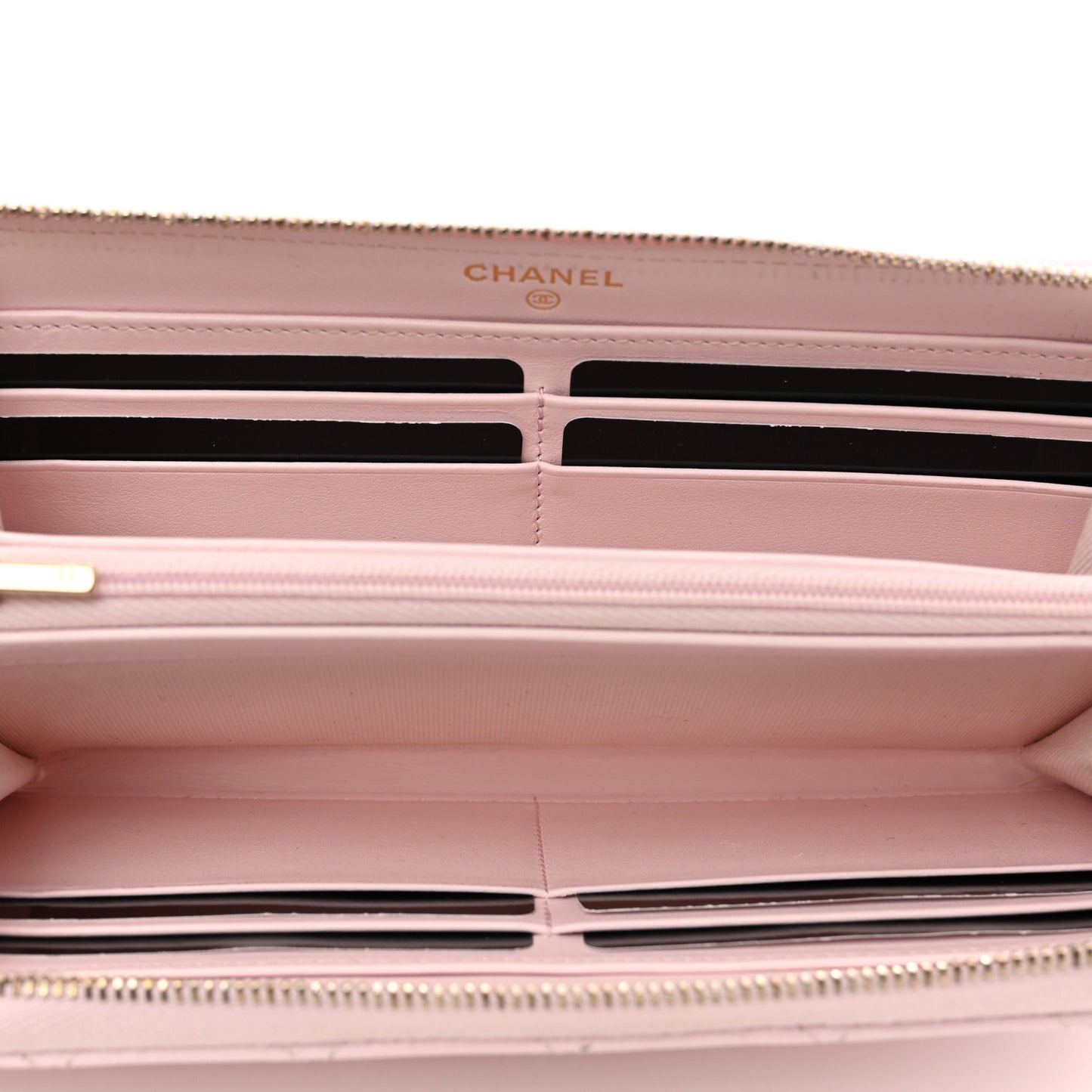 Caviar Quilted Large Gusset Zip Around Wallet Light Pink