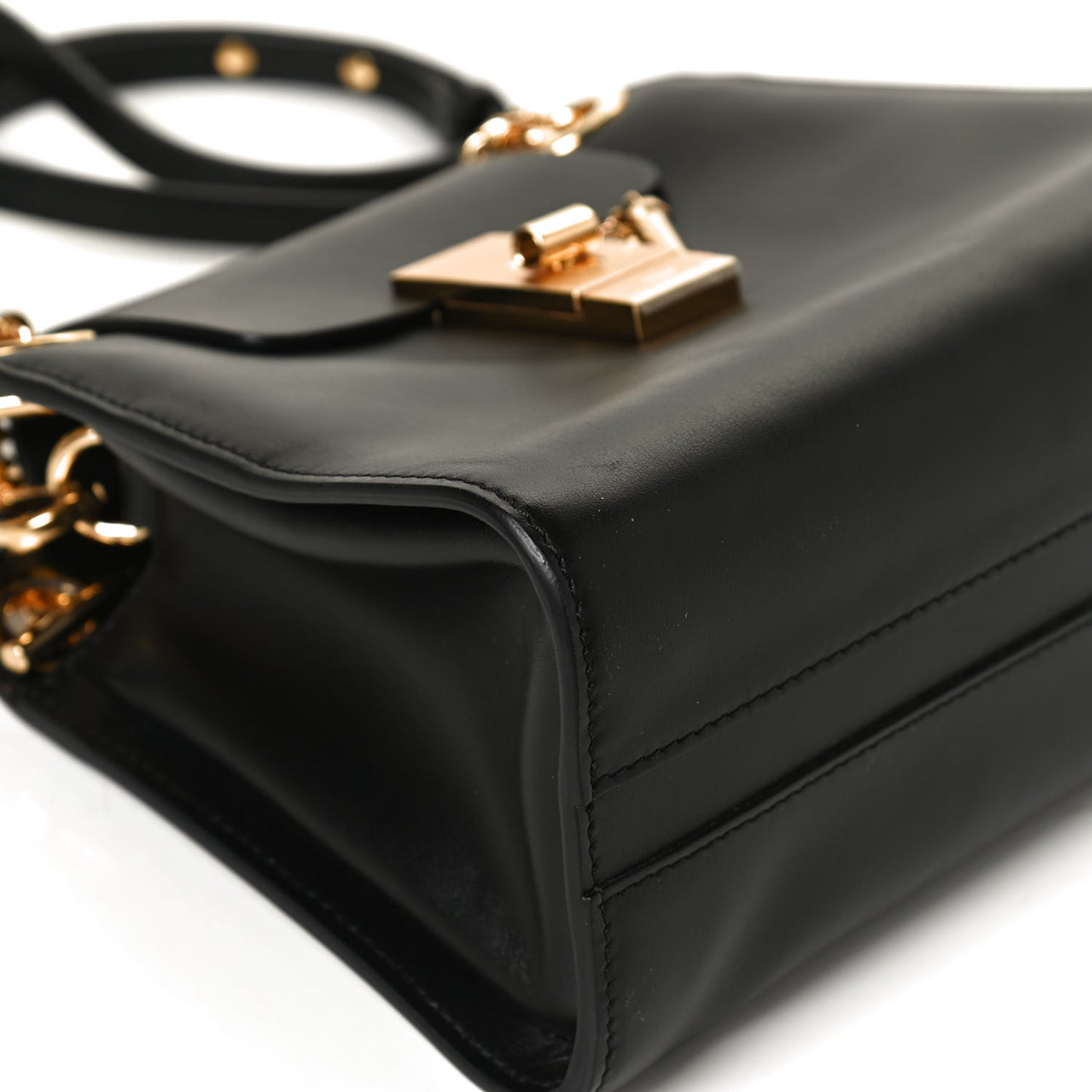 Shiny Calfskin Mini Annie Shoulder Bag Black