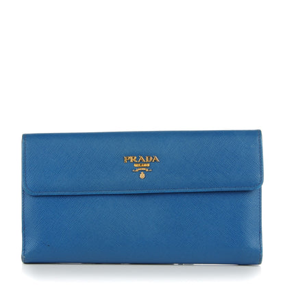 Prada Saffiano Metal Continental Flap Wallet Cobalto 1 of 8
