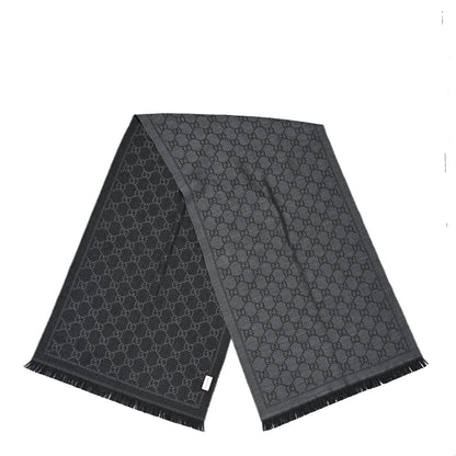 Gucci Wool Silk Monogram Fringe Shawl Grey 2 of 3