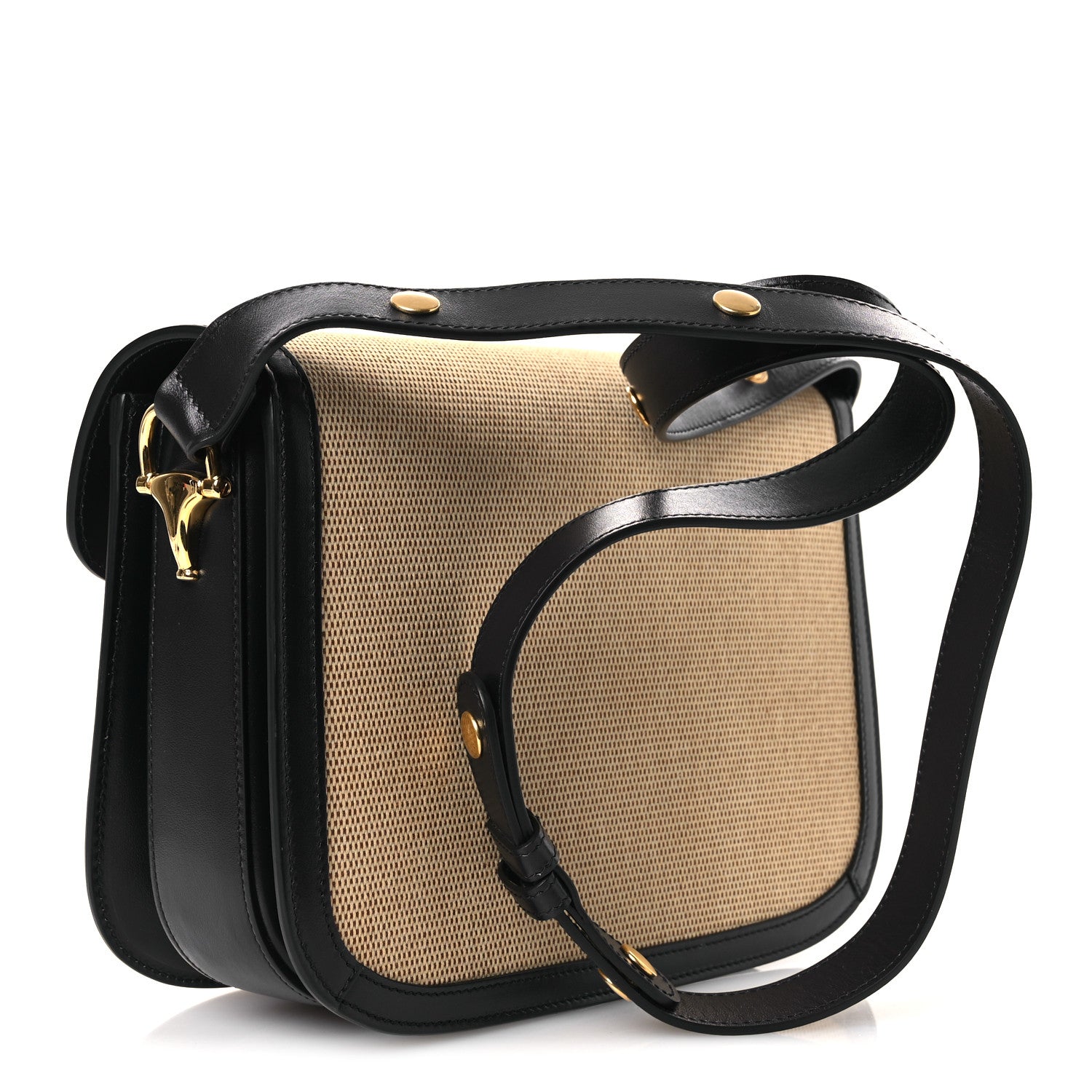 Gucci Vintage Rice Canvas Plutone Calfskin Horsebit 1955 Shoulder Bag Beige Blue 3 of 13