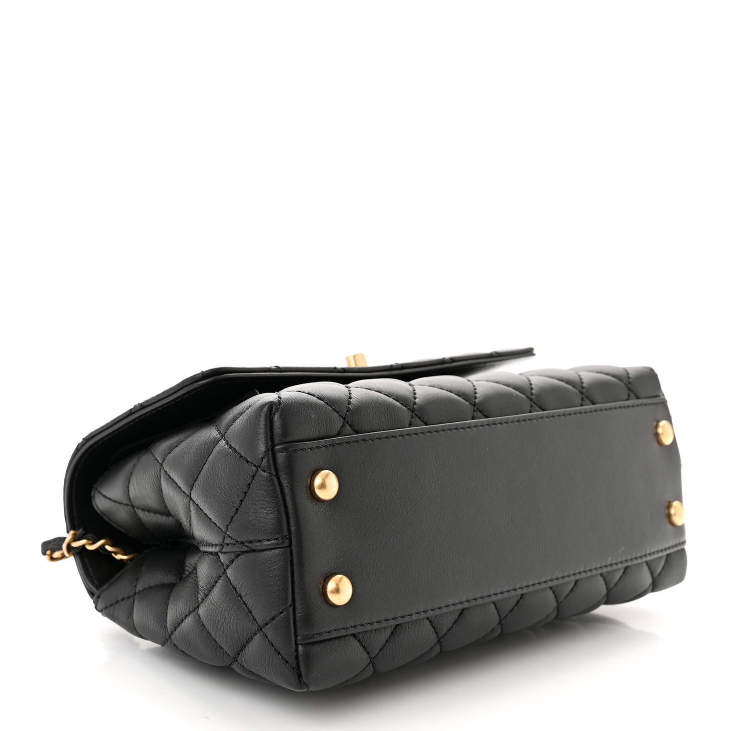 Calfskin Strass Quilted Mini Coco Handle Flap Black