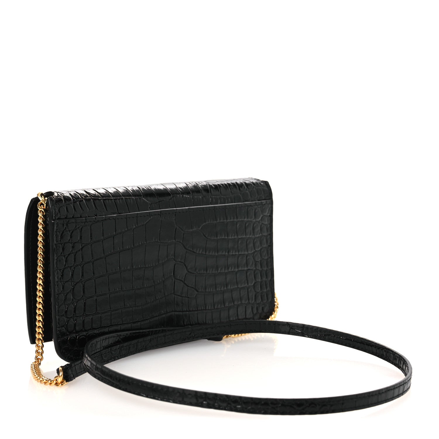 Saint Laurent Crocodile Embossed Monogram Phone Holder Crossbody Black 3 of 10