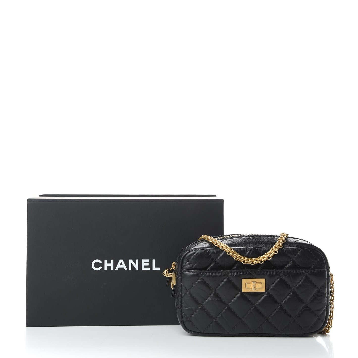 Aged Calfskin Quilted Mini Reissue Camera Case Black