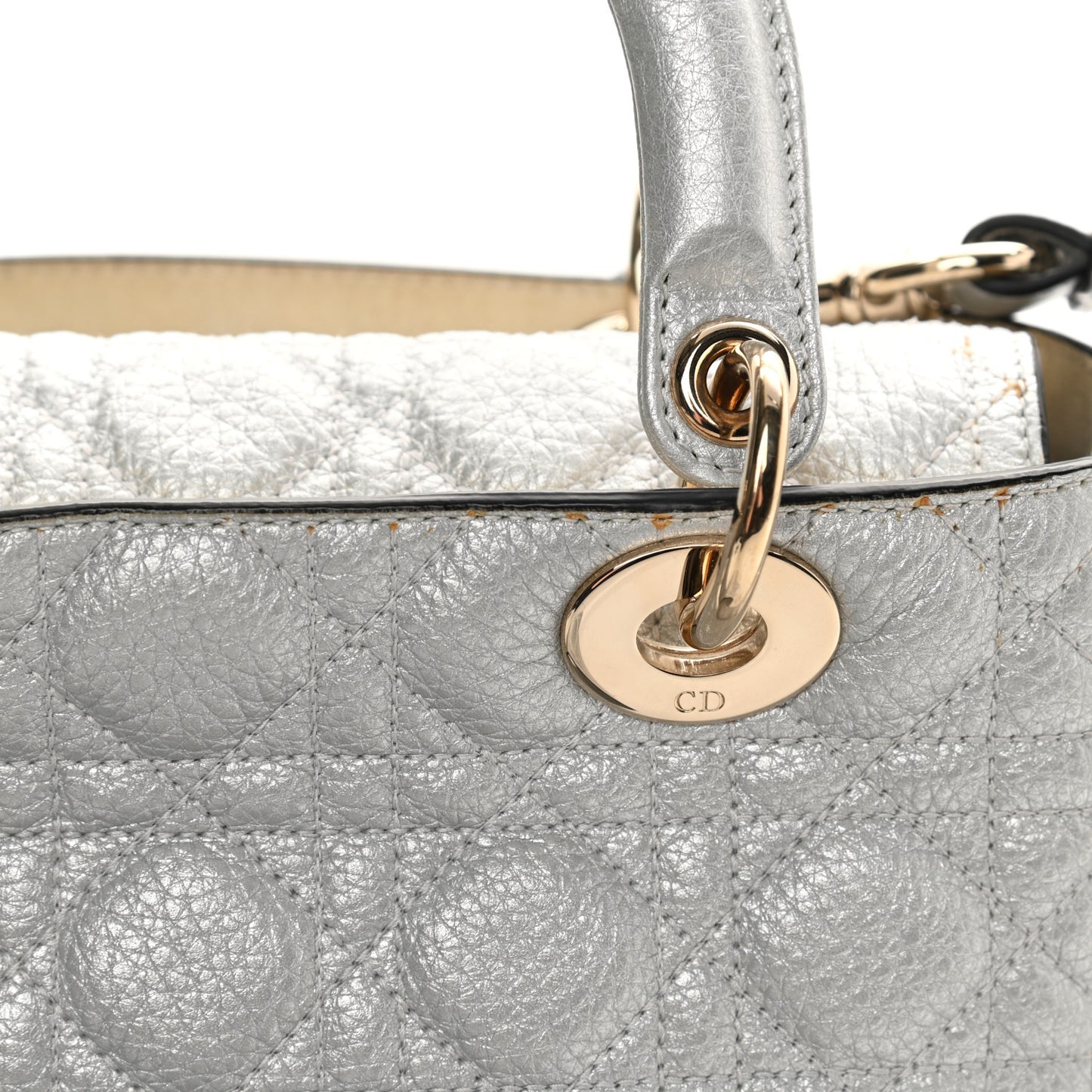 Metallic Grained Calfskin Cannage Medium Supple Lady Dior Silver