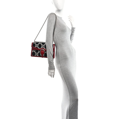 Gucci Tweed GG Monogram Small Dionysus Shoulder Bag Black White Romantic Cherry 2 of 10