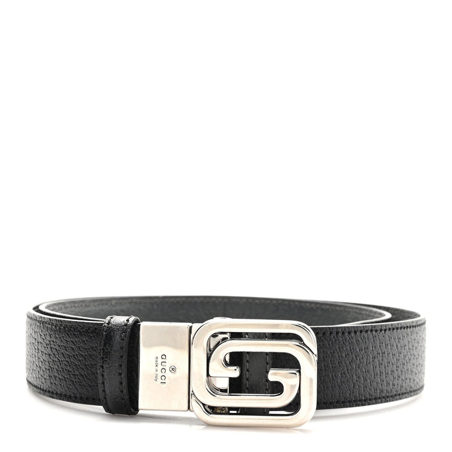Gucci Textured Dollar Calfskin Squared Interlocking G 30mm Reversible Belt 85 34 Black 1 of 4