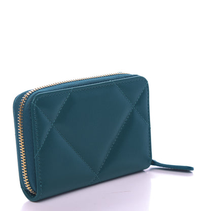 Chanel Lambskin Quilted Chanel 19 Zip Around Coin Purse Wallet Turquoise 3 of 8