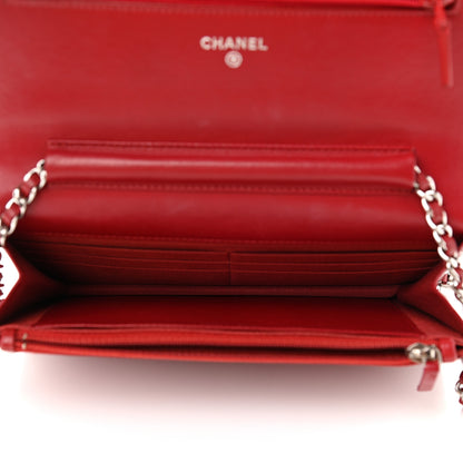 Chanel Lambskin Quilted Wallet On Chain WOC Red 5 of 10