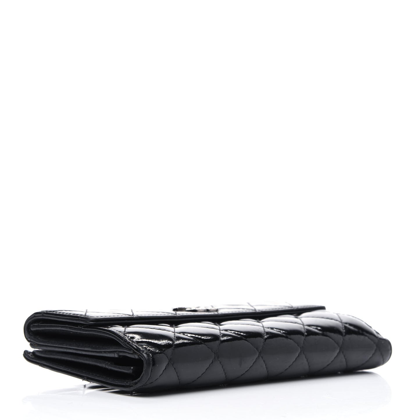 Patent Quilted Large Brilliant Flap Wallet Black