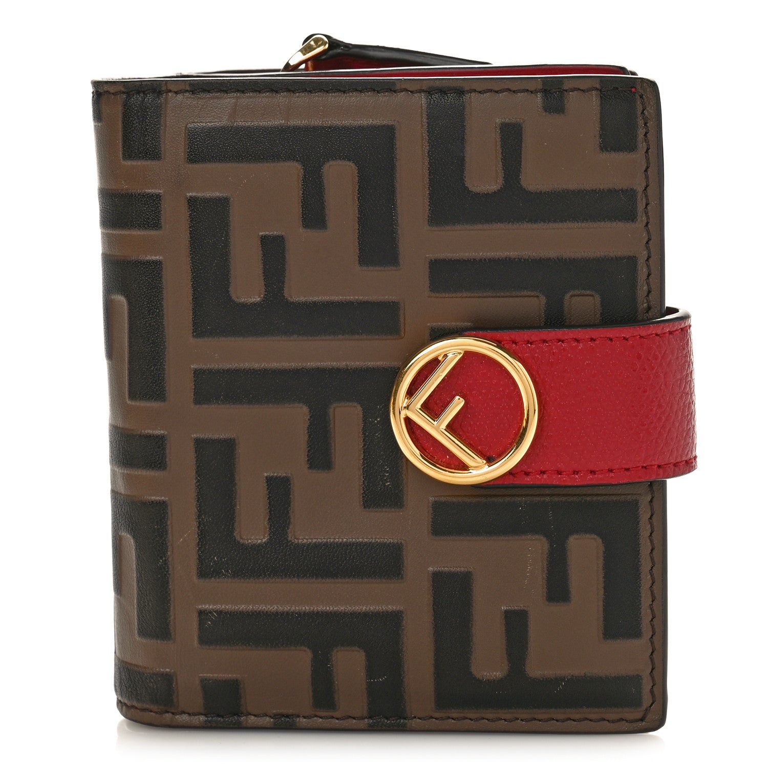 Fendi Vitello Cruise F is Fendi Bi-Color FF 1974 Embossed Compact Wallet Maya Black Fragola 2 of 19
