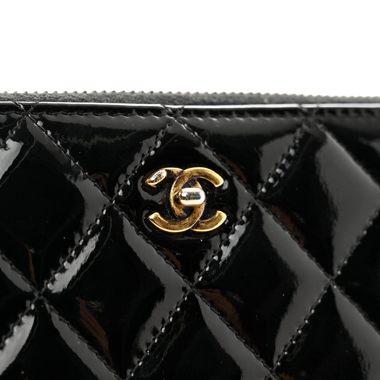 Chanel Patent Quilted Small Zip Around Wallet Black 10 of 10