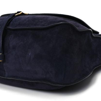 Chloe Suede Calfskin Braided Large Marcie Double Carry Navy 9 of 11