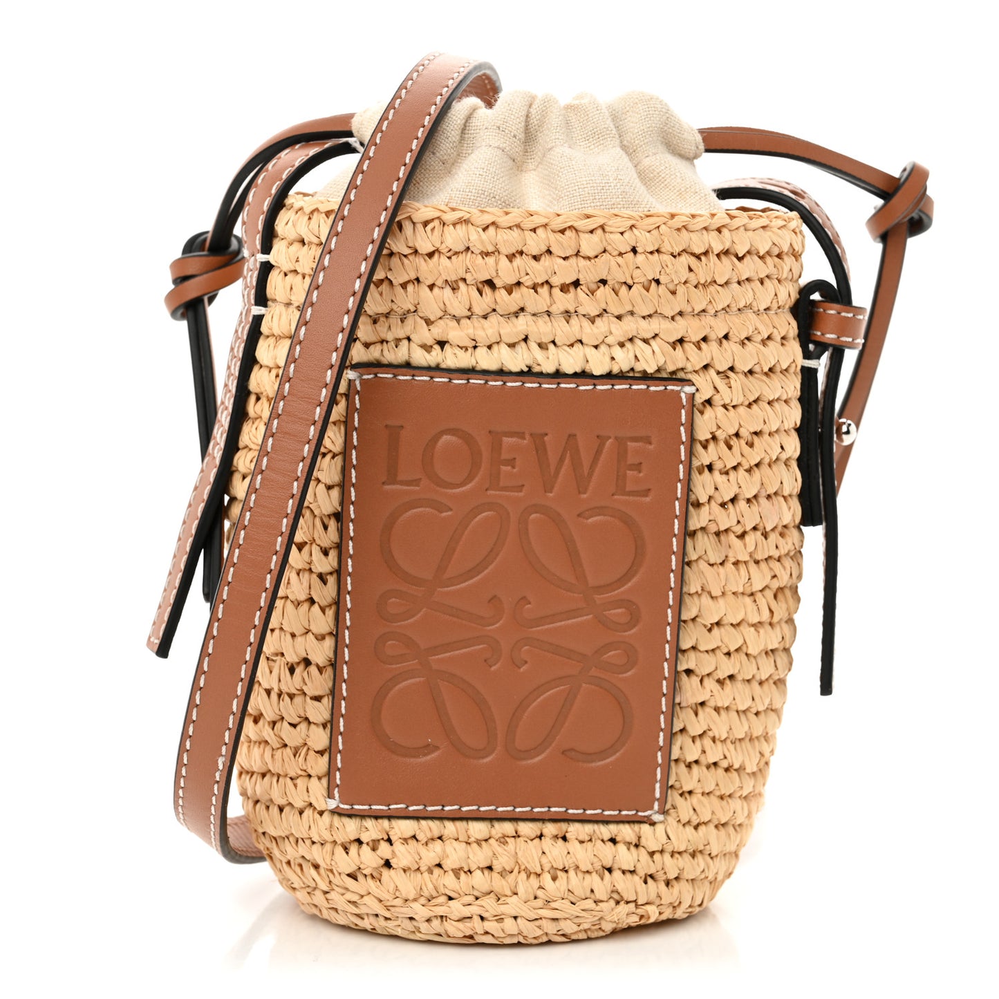Calfskin Raffia Paulas Ibiza Bucket Bag Natural Tan