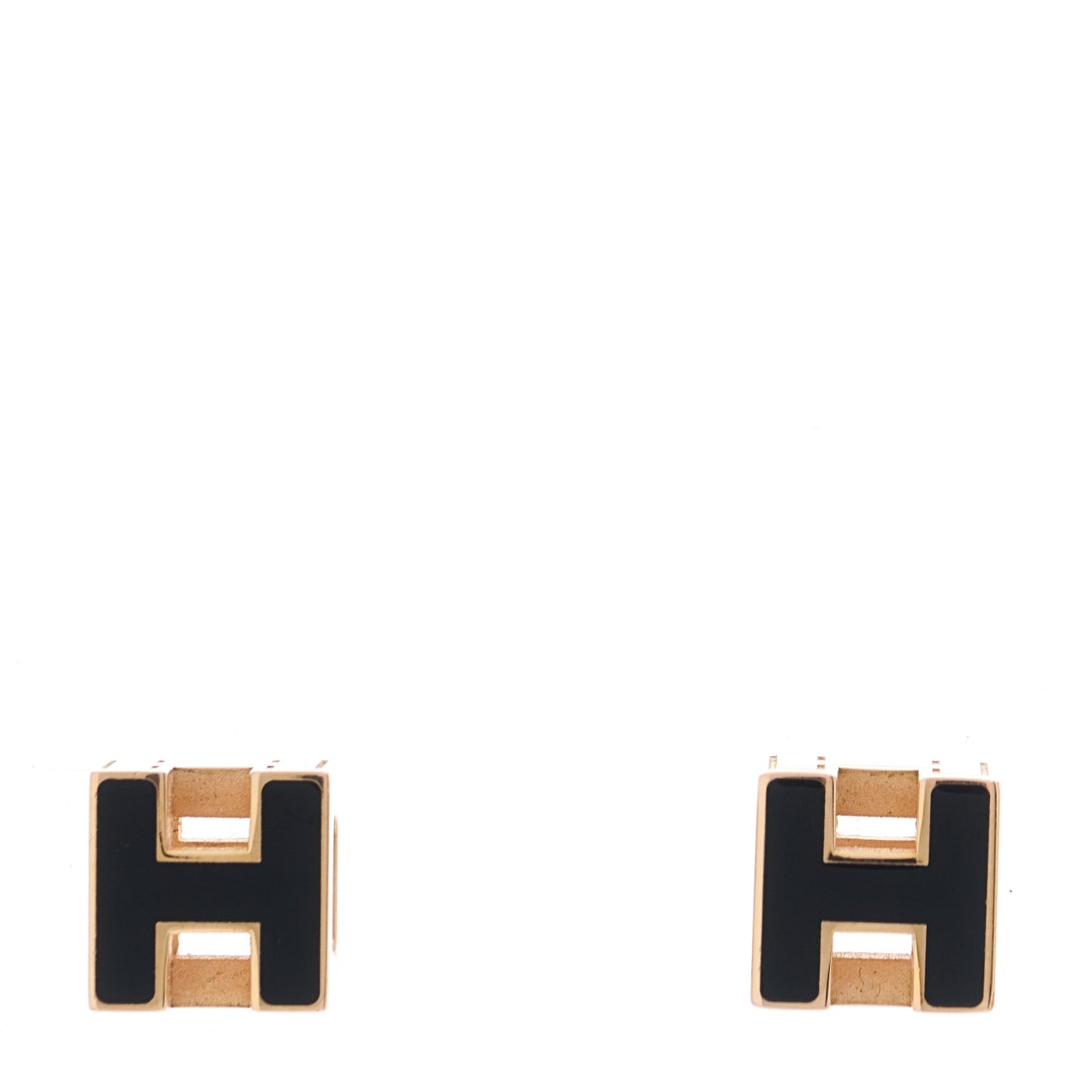 Gold Lacquered Cage d&#039;H Earrings Black